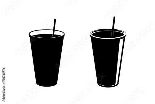 two glasses with straws shown in simple silhouette