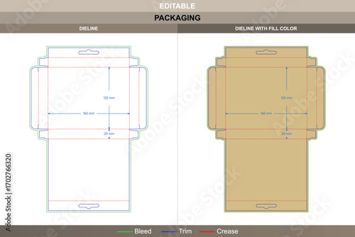 Vector hanging extra slim tall medicine box dieline with tuck end variations, side display packaging template for pharmaceutical healthcare carton design including detailed die line layout