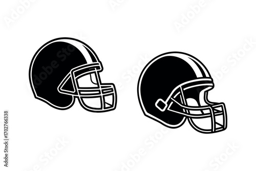 football helmets depicted in black and white silhouette