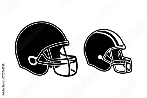 football helmets shown in black and white silhouette