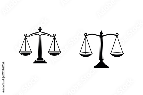 justice scales depicted in black and white silhouette