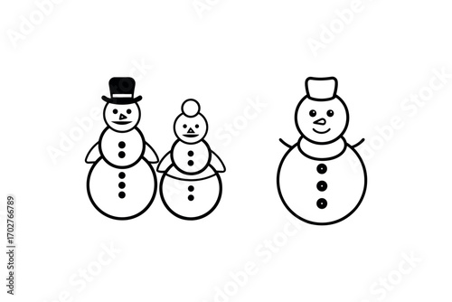 winter scene with snowmen family standing together silhouette
