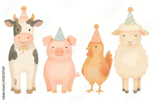 Farm animals icons set – flat, filled, livestock and agriculture symbols