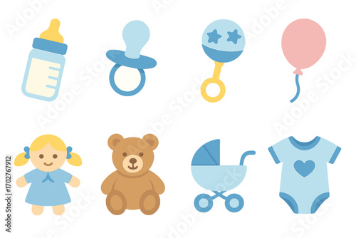 Baby and kids filled icons set – solid, infant, child care essentials