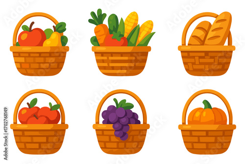 Harvest and produce icons set – 3d, filled, fresh fruit and vegetable graphics