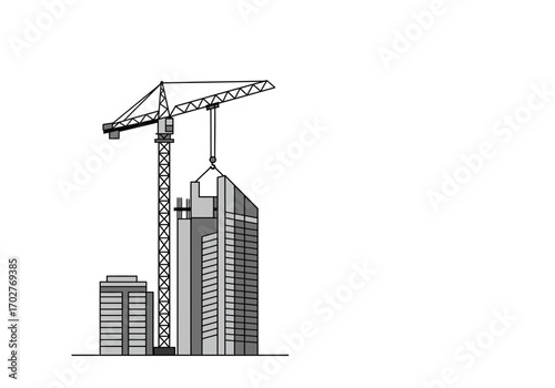 Construction Crane Lifting Building.