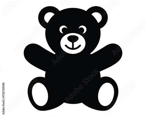 Simple black graphic icon featuring a beloved sitting teddy bear, representing childhood, warmth, and nostalgic memories in a versatile, minimalist design