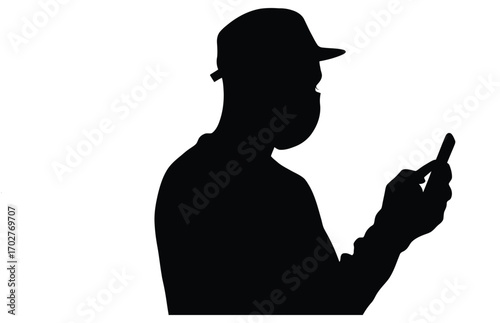 Mysterious silhouette of an individual engaged with their smartphone, capturing the essence of modern digital interaction and anonymous communication in a stark, contrasting profile