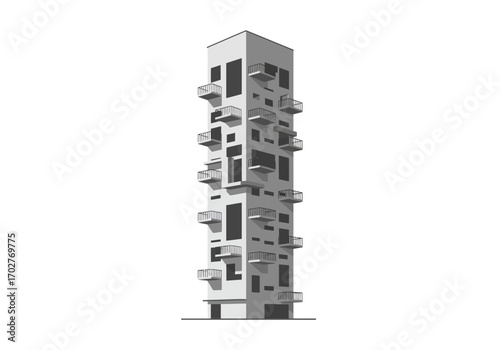 Tall Modern Apartment Building Exterior Design.