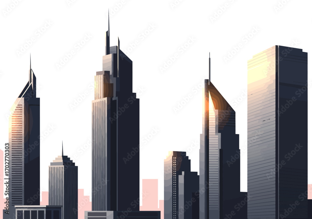 Fototapeta premium Modern City Skyline Architecture at Sunrise.