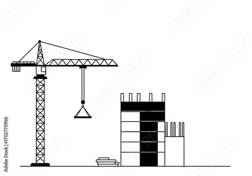 Construction Crane Lifting Building Materials.