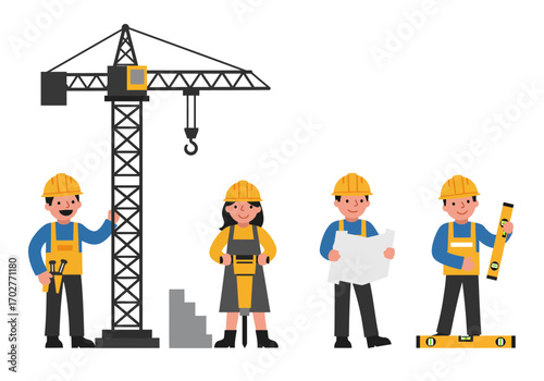 Construction Workers Teamwork on Site.