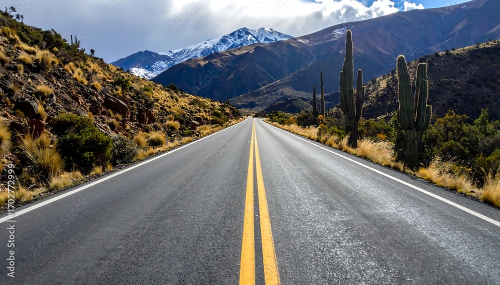 Fototapeta premium Mountain road with cactuses