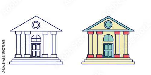 Classic banking building icon with columns and pediment financial institution symbol vector