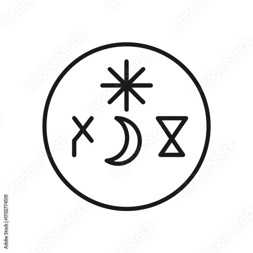 Mystic Glyphs Shape-Based Outline Icon, Monochrome, Transparent Background