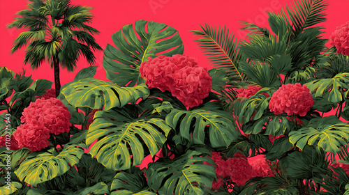 vibrant seamless pattern of tropical leaves (e.g., palm