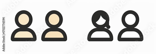 Simple icons depicting two figures, followed by a female and male figure.  The figures are outlined and feature minimalist design