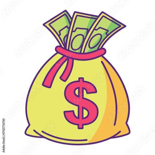 Bag of money icon dollar symbol finance wealth savings business cash fortune vector
