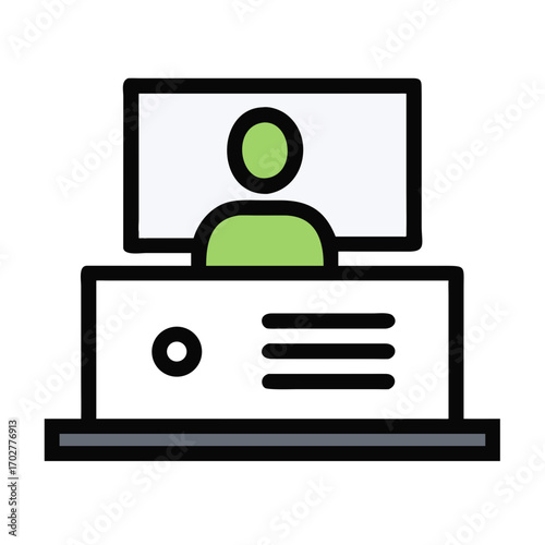 Man at computer icon – vector office and remote work symbol
