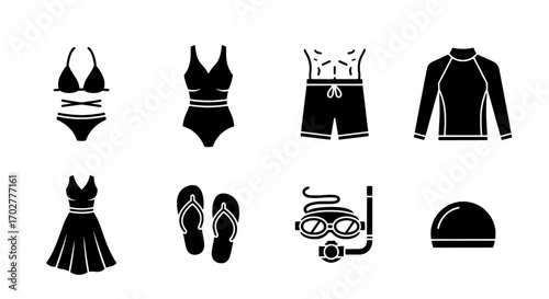 Variety of Swimwear and Beach Accessories Icons