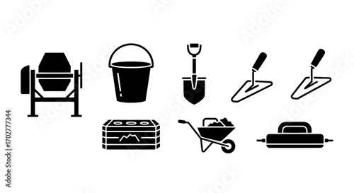 Construction Tools and Equipment Icon Set for Building Projects