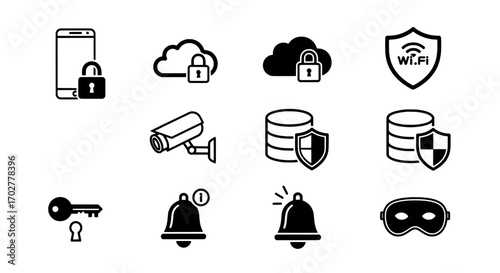 Collection of Security and Protection Icons Mobile, Cloud, Surveillance, and More