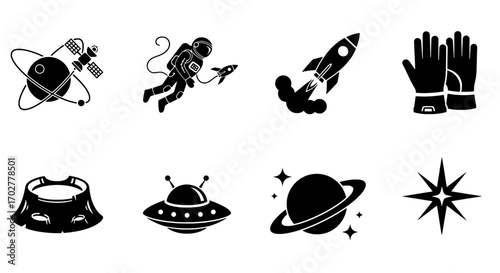 Space Exploration Icons Set Astronauts, Rockets, Planets