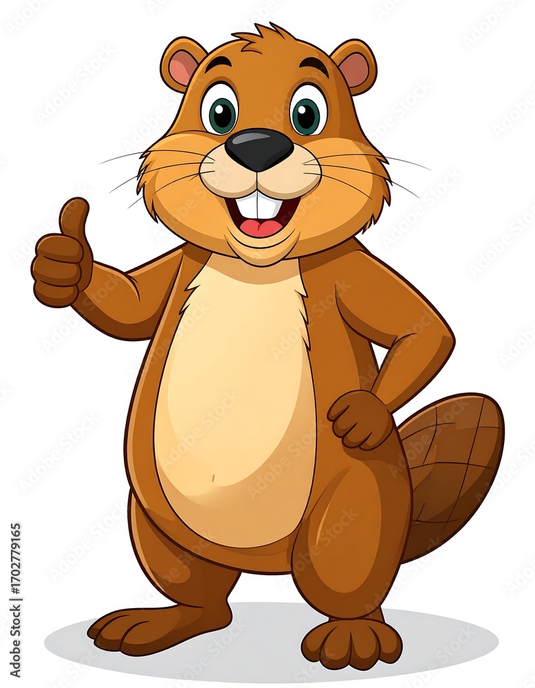 Fototapeta premium Cartoon beaver giving thumbs up