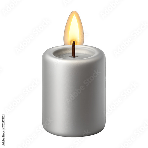 3D plastic icon of shiny silver candle isolated on transparent background