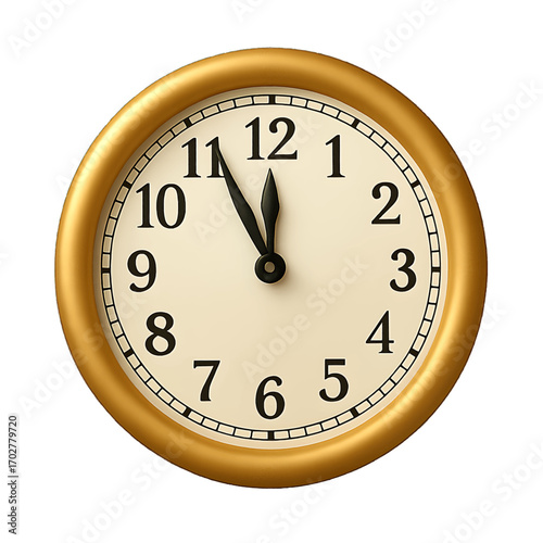 3D plastic icon of vintage clock showing 23:59 isolated on transparent background