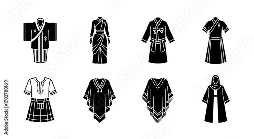 Variety of Traditional Garments A Black and White Illustration