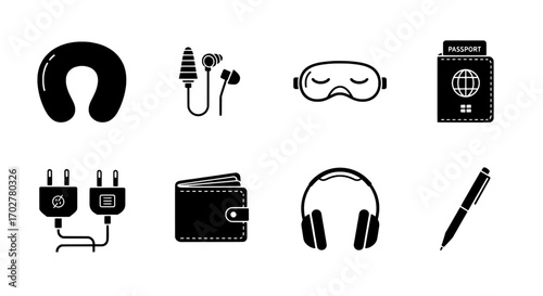 Travel essentials collection of icons for journey preparation