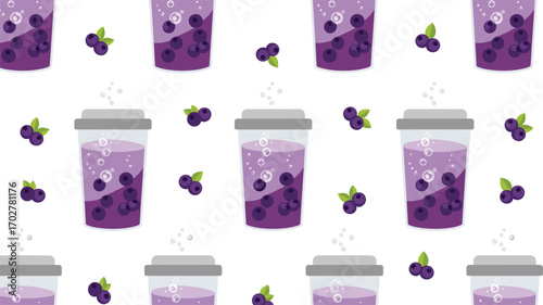Blueberry drink vector with cups, bubbles, and scattered berries—ideal for beverage design, nutrition themes, and fruity food illustrations.