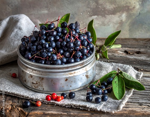 Fresh berries in a rustic tin