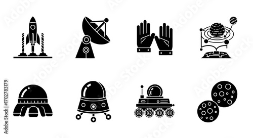 Space Exploration Icons Rocket, Rover, and Satellite Collection