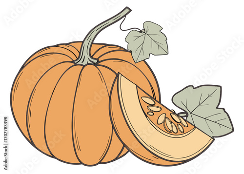 Fresh Whole Pumpkin Isolated on White Background