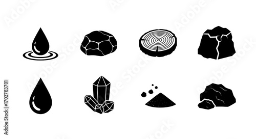 Collection of Black and White Mineral and Natural Resource Icons