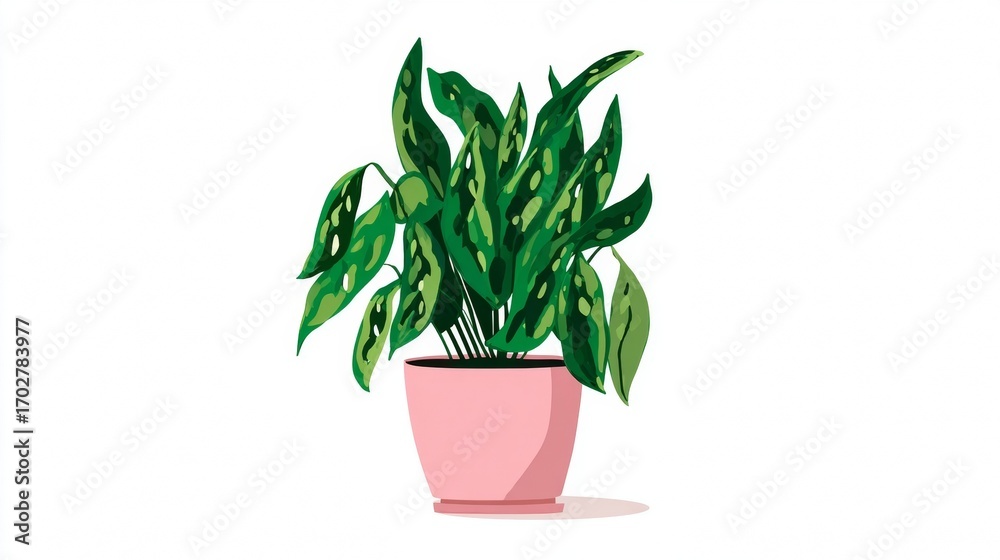 Fototapeta premium An isolated potted houseplant with lush green leaves and a fresh flowerpot