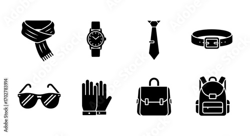 Set of clothing accessories icons, fashion elements glyphs