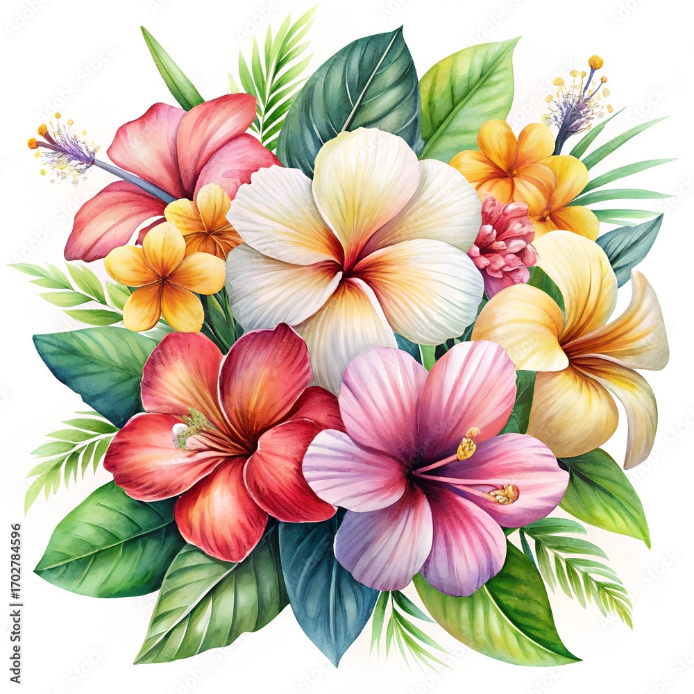 Fototapeta premium vibrant tropical hibiscus watercolor flowers
