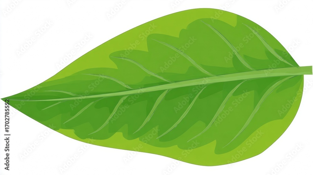 Obraz premium Vibrant green single leaf of a tropical plant isolated on a pure white background