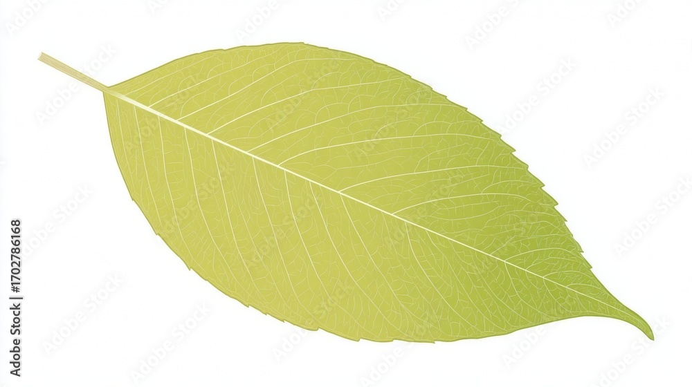 Obraz premium A vibrant green leaf with intricate veins and a glossy texture, isolated on a white background
