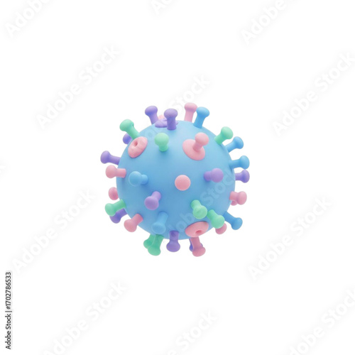 Stylized 3d virus particle with colorful spikes isolated on transparent background