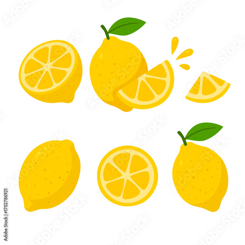 Flat style lemon set isolated on white background