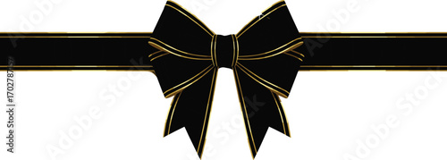 Classic black ribbon bow with golden edges, ideal for premium packaging, luxury branding, gift wrap, or elegant festive design