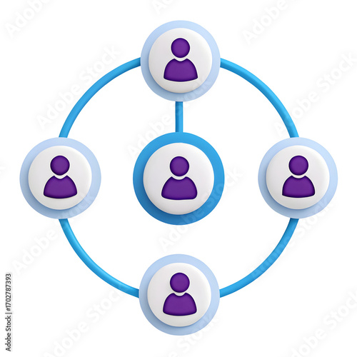 Digital 3d illustration of interconnected purple people icons in a network connection