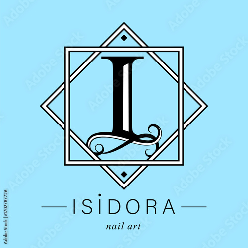 Logo, capital letter I. There is a botanical monogram in two squares - I. with organic plant elements. Vector design. beauty salon. for a tattoo studio.