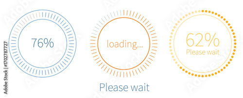 76% is written in the circle. It says in the circle please wait. Vector illustration  in flat style.