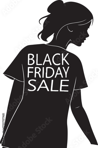 Silhouette of Woman Wearing T- Shirt with Black Friday Sale Text shopping