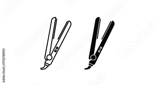Hair straightener icon, outline and solid style.